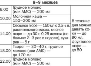 Режим питания в 8 месяцев при искусственном вскармливании